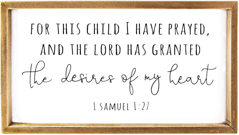 VILIGHT Wood Nursery Wall Decor for Girl and Boy - New Mom Gifts Framed Rustic Signs for Kids - For This Child, I Have Prayed - 16x8.6 Inches - Image 1